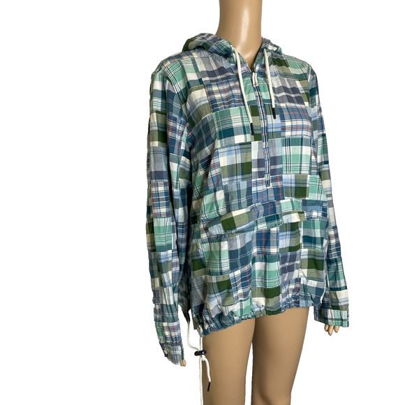 Women's Large L.L.Bean Patchwork Hoodie Madres Plaid Cotton Anorak Zip Pullover - Picture 2 of 5